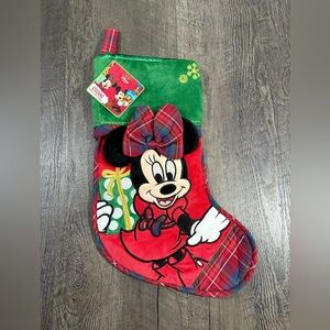 DISNEY STORE Minnie Mouse 3D Christmas Embroidered Plaid Red 18”